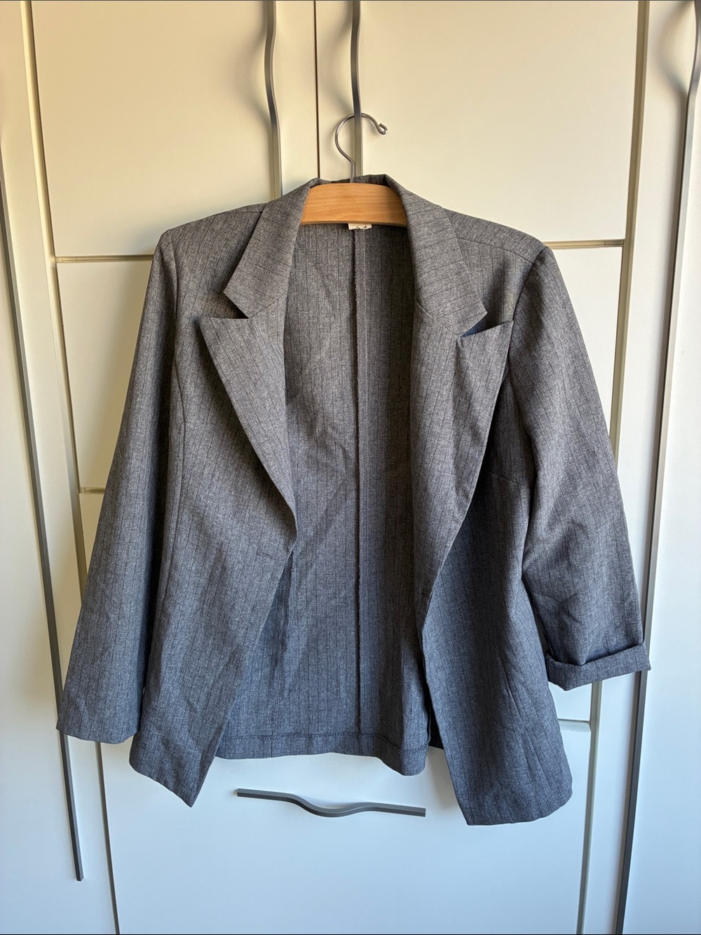 Tailored Open-Front Grey Blazer Jacket